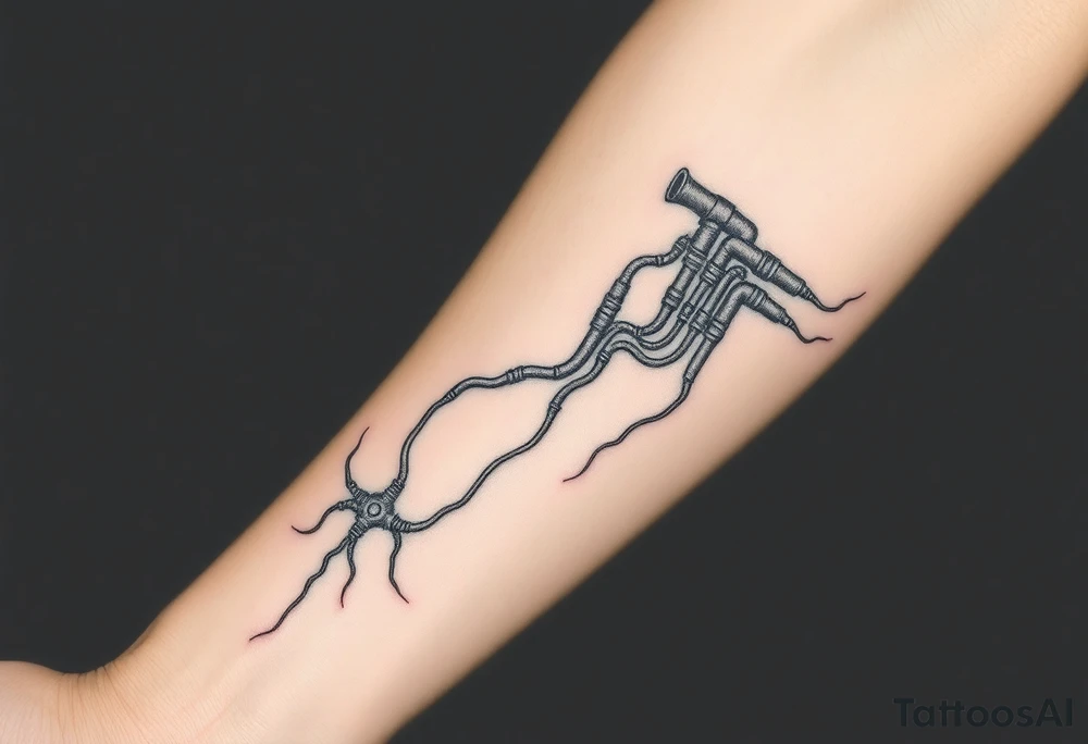 wide System of pipes that transitions and transforms at the end into thick, widespread 
veins of forearm tattoo idea