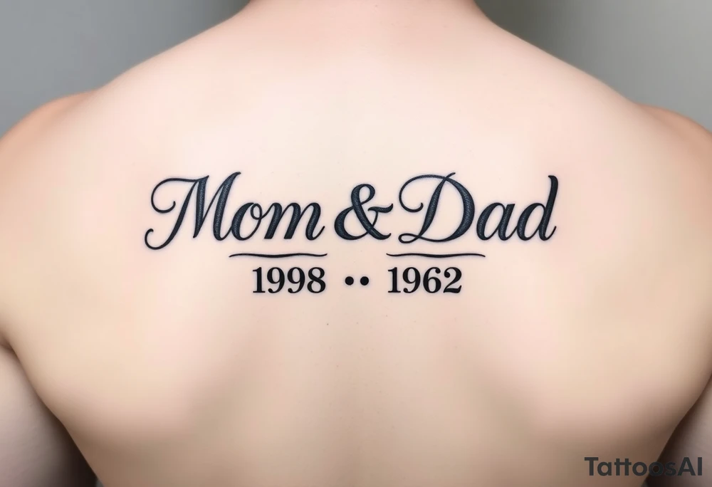 The words Mom & Dad woven together with the years 1958 & 1962 going through the center of it tattoo idea