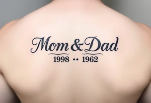 The words Mom & Dad woven together with the years 1958 & 1962 going through the center of it tattoo idea