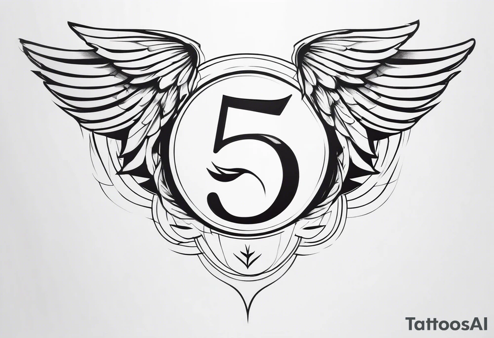 Number 5 with wings tattoo idea