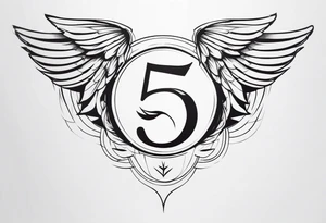Number 5 with wings tattoo idea