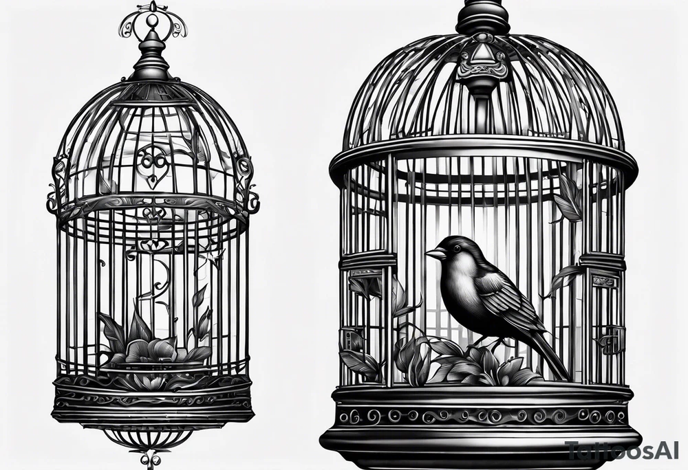 Empty bird cage door open tattoo idea