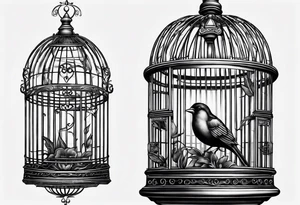 Empty bird cage door open tattoo idea