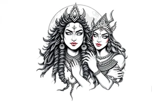 Lord Shiva, Godess Kali, Godess Lilith Together with the moon in the background tattoo idea