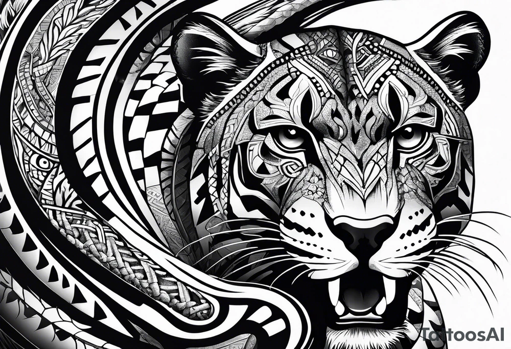 aztec black jaguar with snake tattoo idea