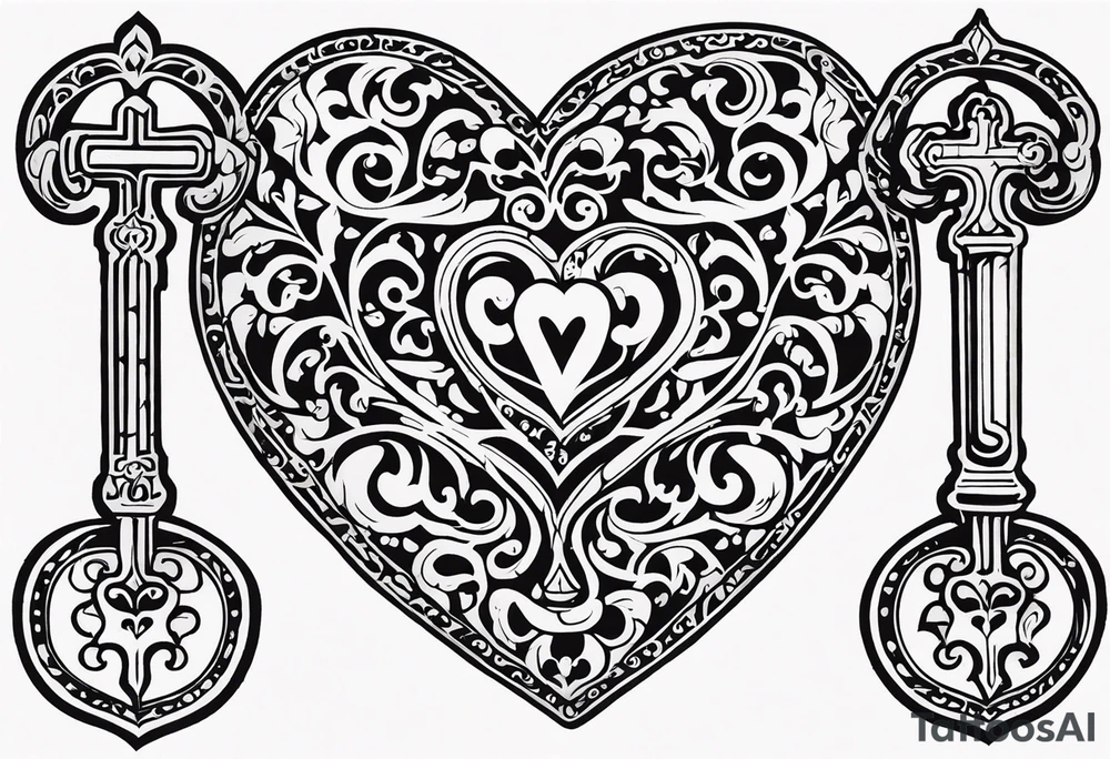heart shaped antique skeleton key tattoo idea
