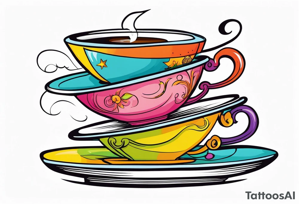 Stack of 3 books with a tea cup and saucer on top tattoo idea