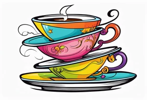 Stack of 3 books with a tea cup and saucer on top tattoo idea