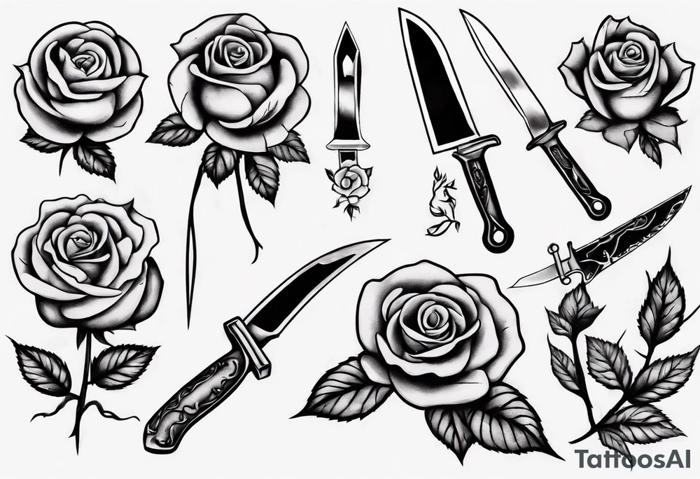 The knife is stuck in a rose tattoo idea