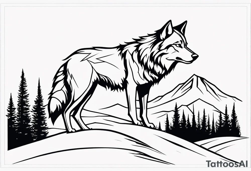 wolf mountain tattoo idea
