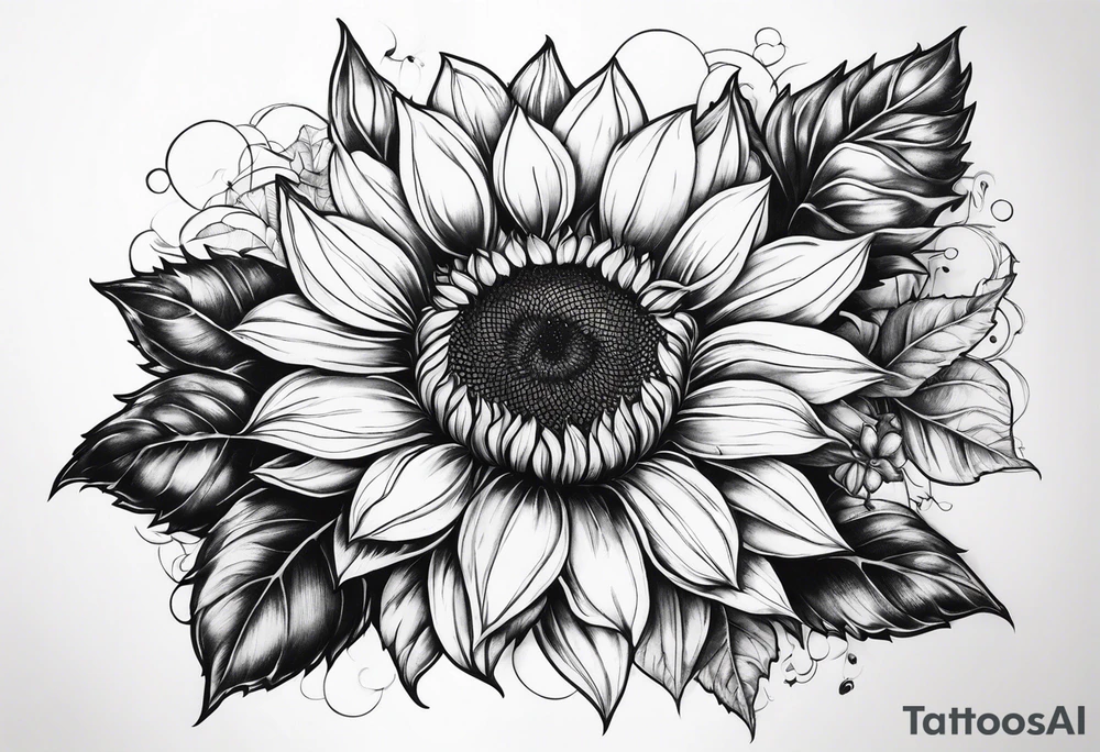 Sunflower, rose flower tattoo idea