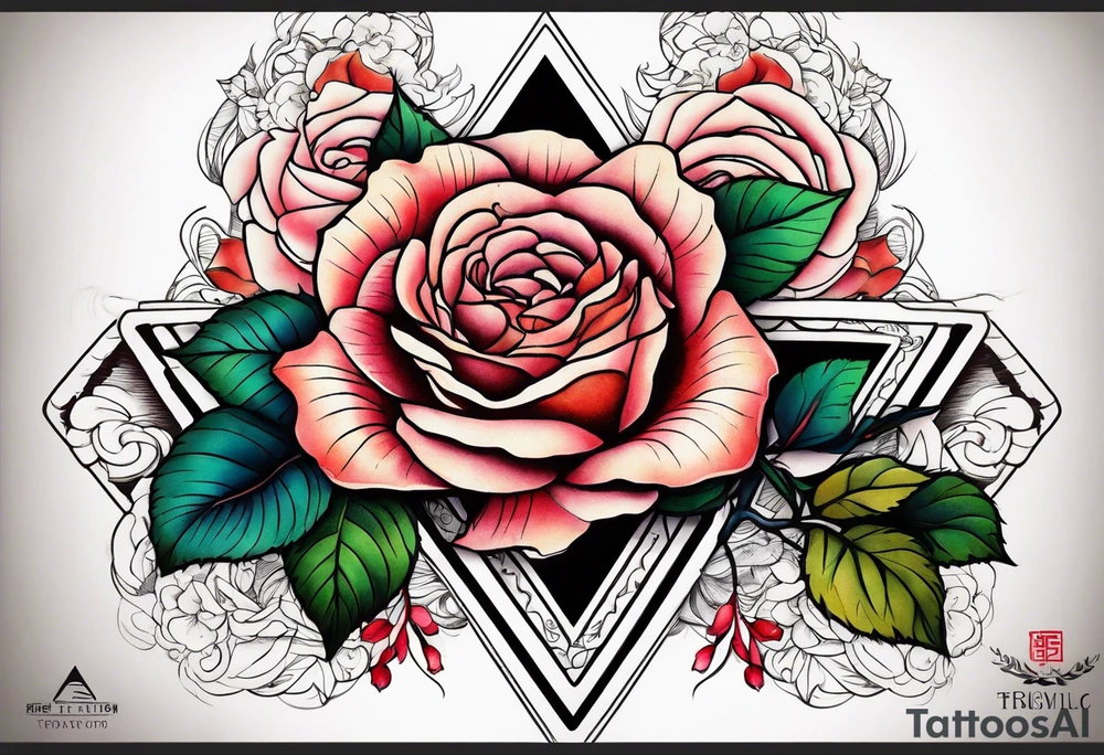 A rose tattoo around a triangle tattoo idea