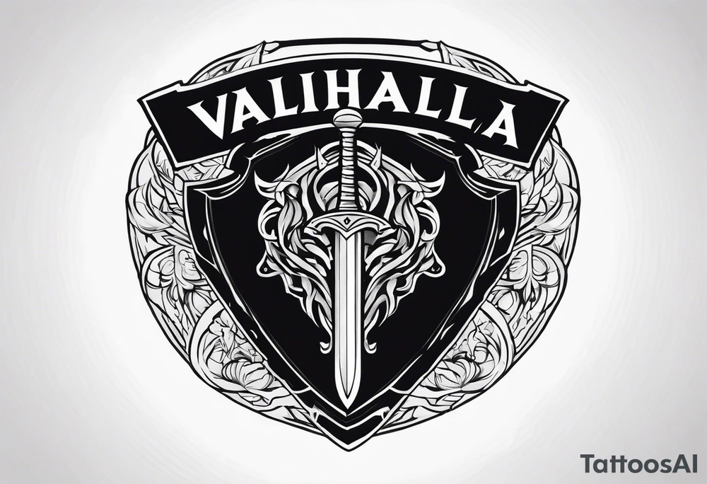 Valhalla sword shield banner tattoo idea