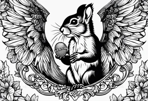 Squirrel with angel wings holding an acorn tattoo idea