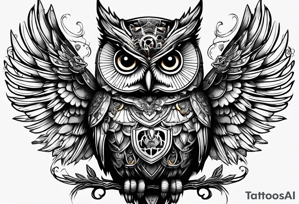 steam punk owl tattoo idea