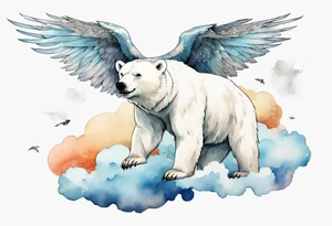 a winged polar bear, standing on clouds with wind pouring from his mouth tattoo idea