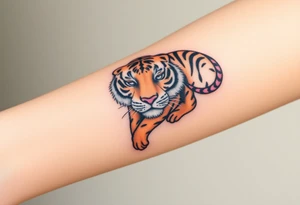 a full color cubism style 
full body tiger illustration tattoo idea