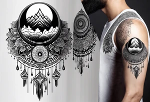 Dripping moon with round Mandala Background tattoo idea