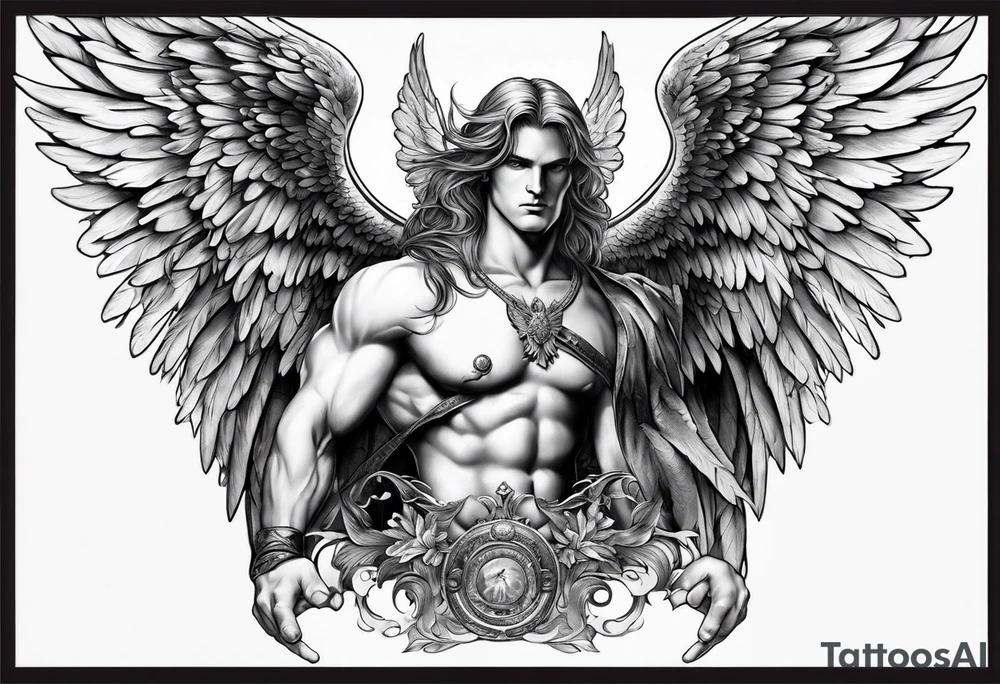 Male American guardian angel and demon angel combined together tattoo idea