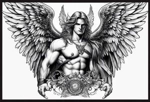 Male American guardian angel and demon angel combined together tattoo idea