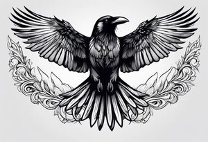 crow with open wings, only line drawing, symmetrical, without background, tattoo idea