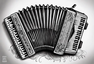 Accordion on a burn paper tattoo idea