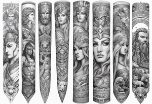 Full Arm sleeve. Mixed gods including. 
Greek gods & Egyptian gods & norse gods and Christianity tattoo idea