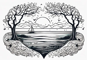 calm sea and tree of life without frame tattoo idea