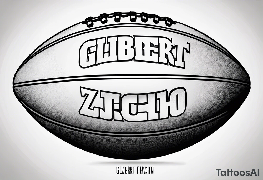 Rugby ball with ZJ written in the middle in the Gilbert font tattoo idea