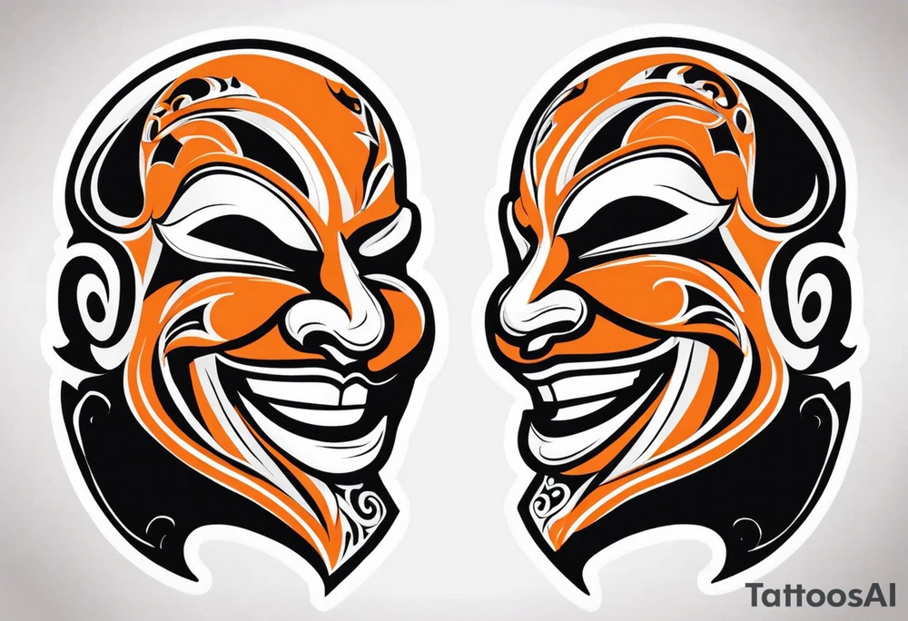 Laughing mask that is orange and black tattoo idea