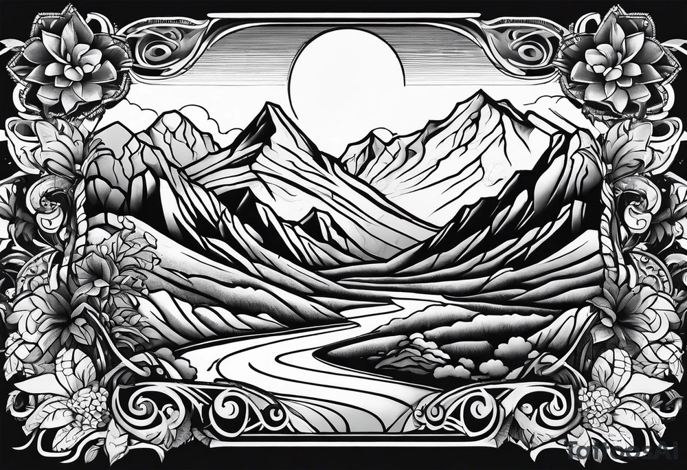 Forearm tattoo with southwest landscape and hikers tattoo idea