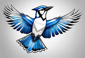 Strong blue jay bird in flight downwards tattoo idea