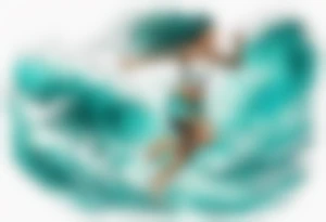 a turquoise water woman running through crashing waves tattoo idea