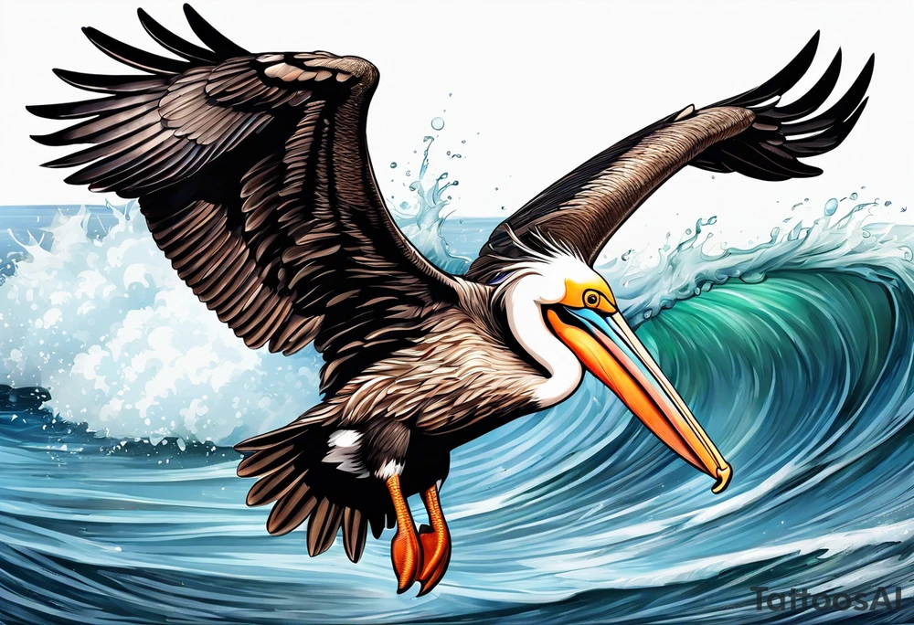 fishing tucked wings 
pelican tattoo idea