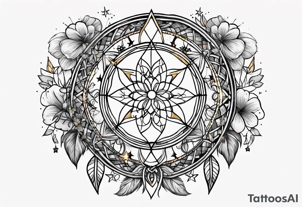 dreamcatcher，Including stars, moon, and Lucky clover tattoo idea