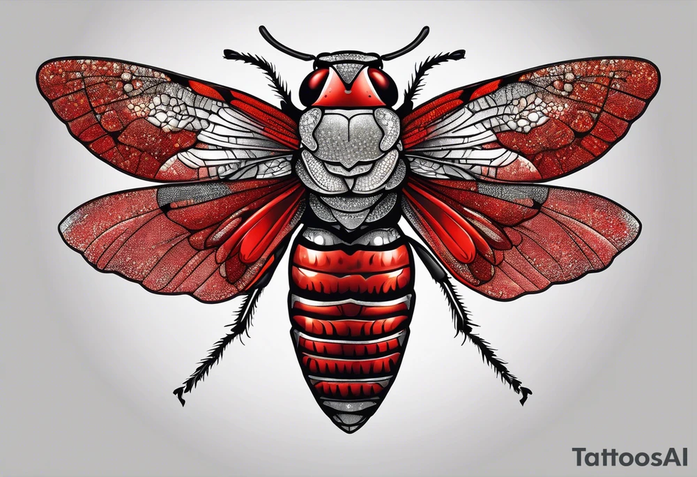 Stippled cicada with red background tattoo idea
