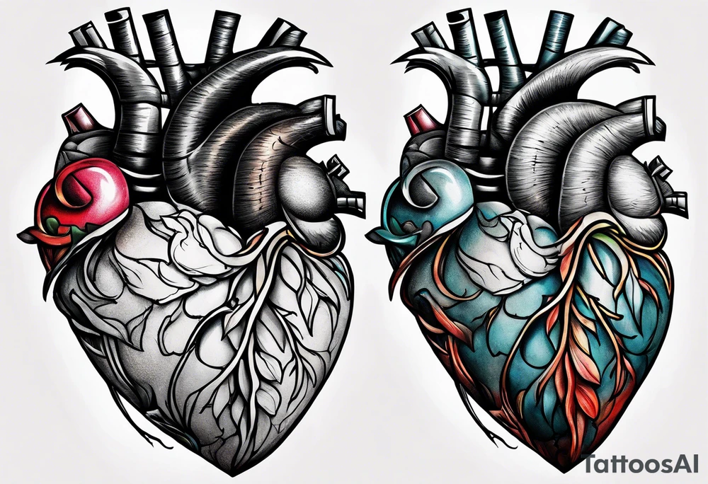 dying human heart tattoo idea