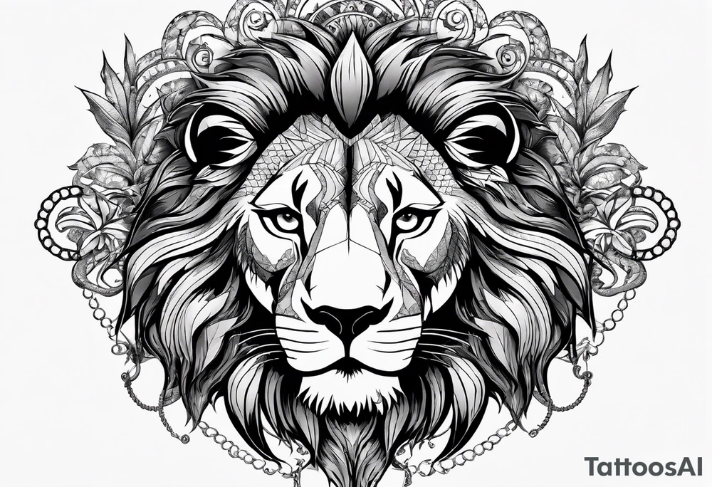 Lion avec des ailes brûlés avec un signe ouroboros tattoo idea