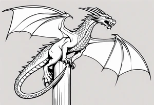 dragon perched with claws wrapped around on a pole tattoo idea