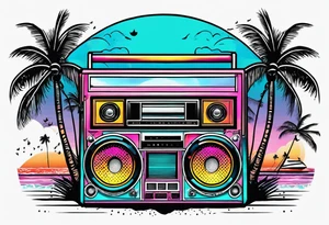 1980'S BOOM BOX MIAMI VICE STYLE, BEACH , PALM TREES, MUSIC NOTES tattoo idea