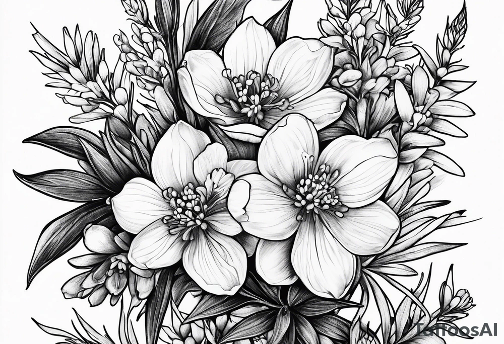 One art style bouquet of bluebonnets tattoo idea
