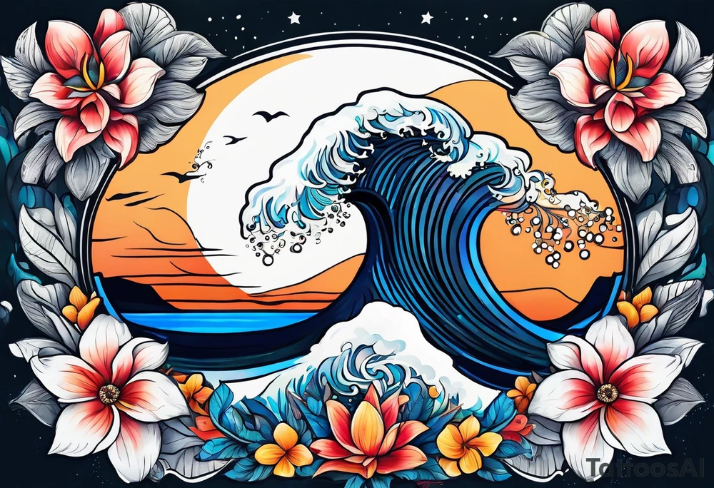 sea, night, flower, republic dominicana tattoo idea