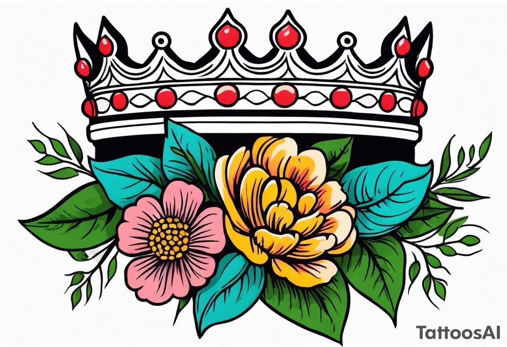 crown
old school vintage simple traditional design with vintage flowers surrounding
bold color simple tattoo idea