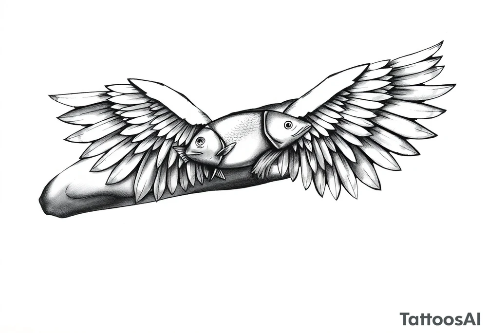angel wings with fish inside the wings tattoo idea