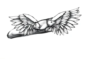 angel wings with fish inside the wings tattoo idea