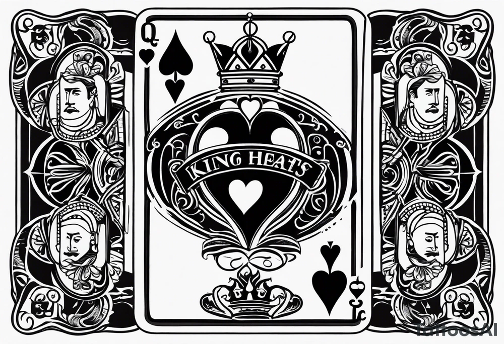 one playing card with both queen of hearts and king of spades incorporated in extreme minimalistic style tattoo idea