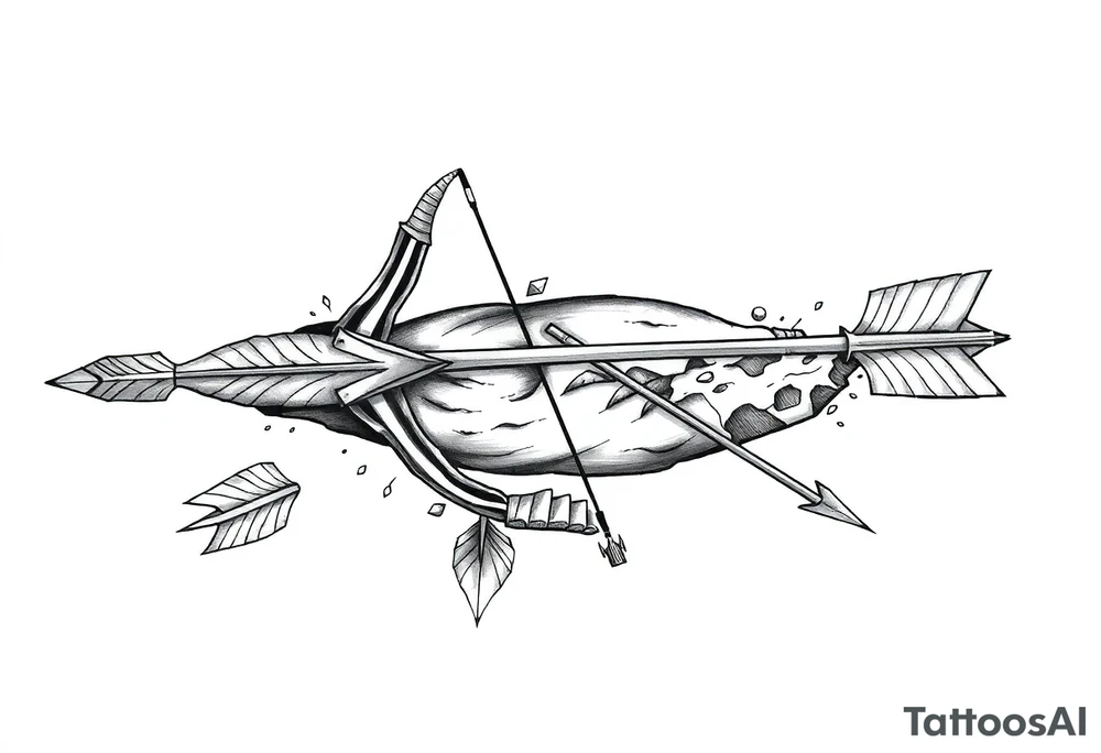 Large bow and arrow on whole arm arm tattoo idea
