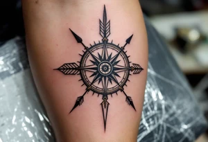 compass/clock with large native american arrow tattoo idea