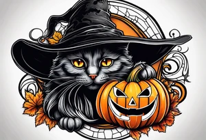 Halloween
Black cat
Witch hat
Pumpkin tattoo idea