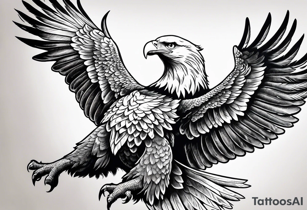 Soaring American eagle with wings spread out across upper back tattoo idea